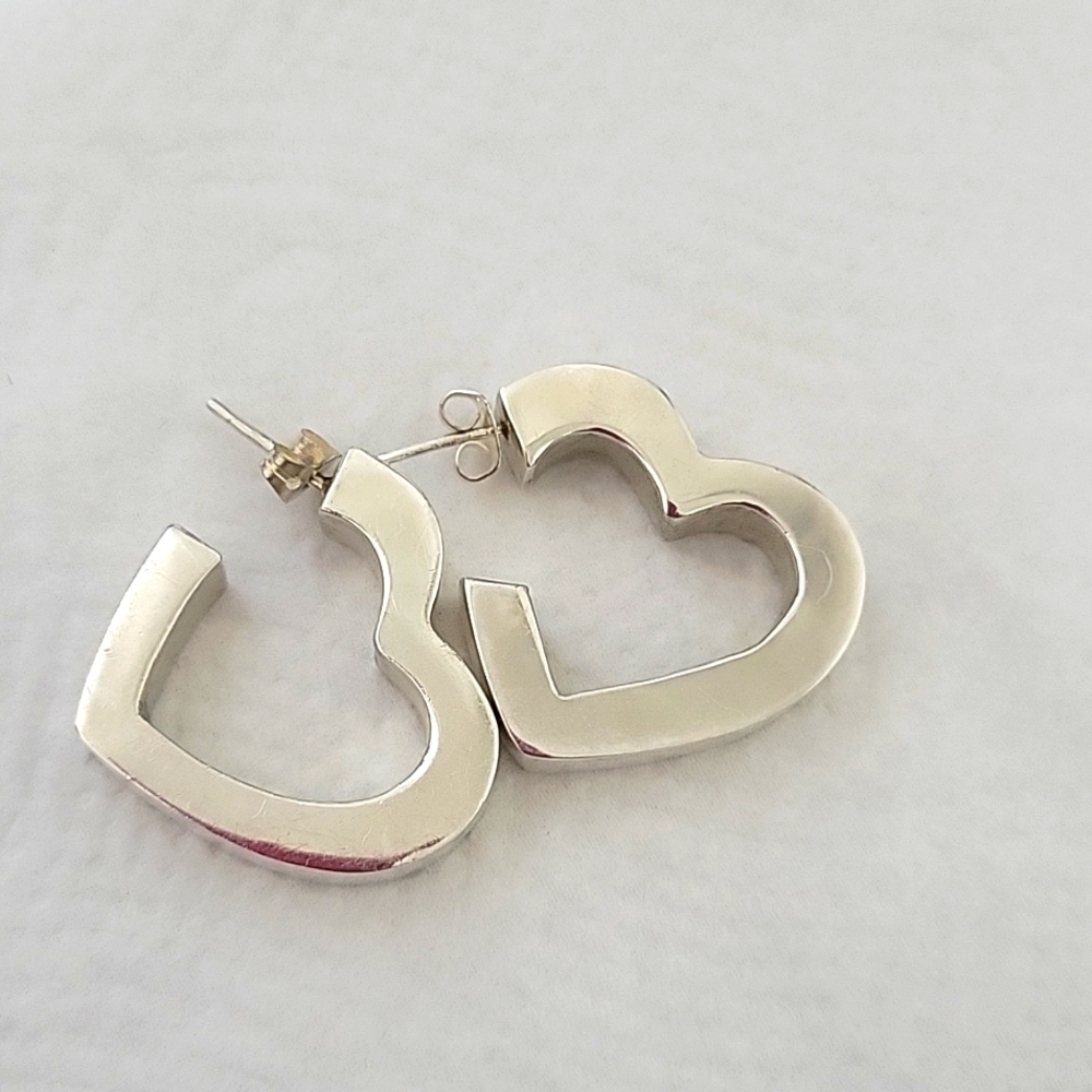 Y2k chunky sterling silver 925 heart‎ earrings. boho girly